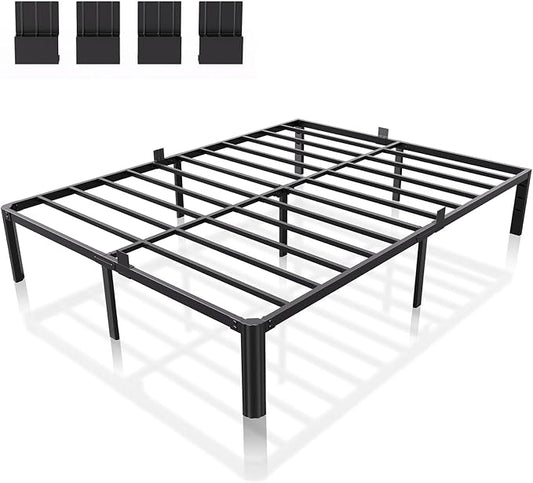 14 Inch Metal Bed Frame Full Size, Heavy Duty Balck Platform Full Size Bed Frame with Round Corner Legs, Mattress Slide Stopper, No Box Spring Needed, Easy Assembly