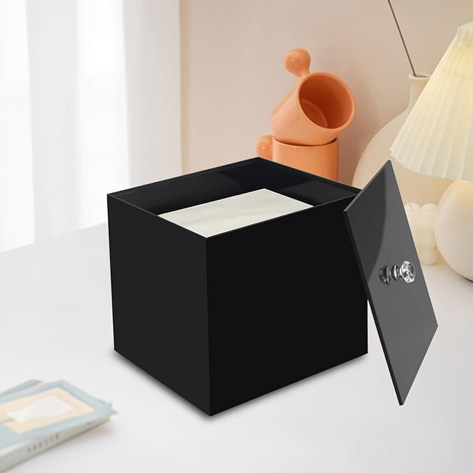 Face Towel Box, Acrylic Facial Disposable Towelettes Holder Container for XL Face Towels and Protects from Dust, Black