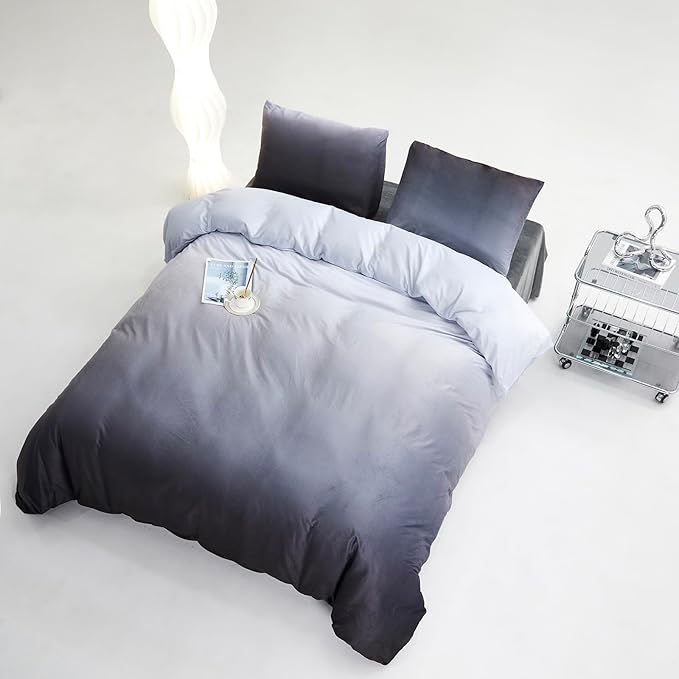 CLOTHKNOW Dark Grey White Velvet California King Comforter Sets 3Pcs Fluffy Bedding Comforter Sets Soft Gray Comforter and 2 x Velvet Pillowcases