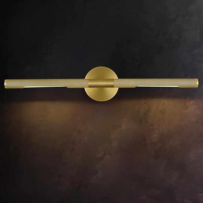 Gold Brass Hardwired Picture Light, 30" Knurled Dimmable Rotatable 360° Picture Lights for Wall, Vanity Light, Gallery Wall Light, Art Lighting, Picture Frame Light,Include Bulb