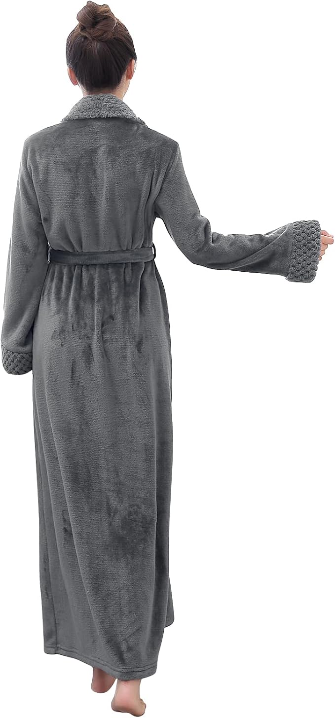 Hellomamma Long Bath Robe for Womens Plush Soft Fleece Bathrobes Nightgown Ladies Pajamas Sleepwear Housecoat
