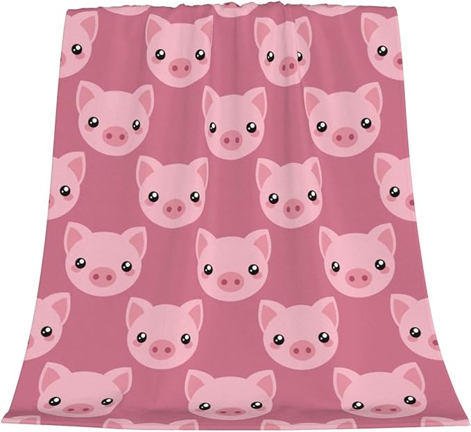 Flannel Fleece Throw Blanket, Cute Cartoon Pig Lightweight Throw Blanket, Travel Blanket Cozy Plush Warm Blankets with 18x18 Inch Pillowcase for Bedroom Living Rooms Sofa Beds Office 50x40 Inch