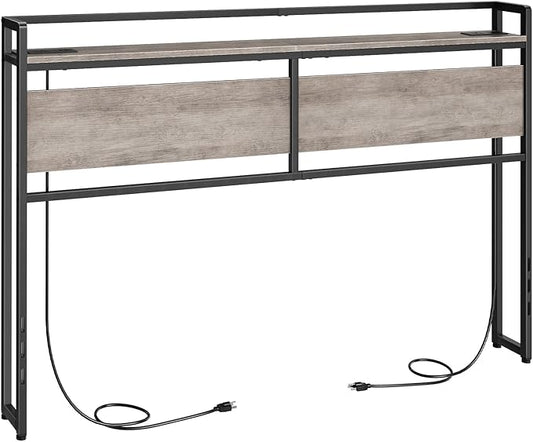 HOOBRO Queen Size Headboard, Headboard with 2 Outlets and 4 USB Ports, Adjustable Height, Storage Rack, Sturdy and Stable, Easy Assembly, Greige and Black