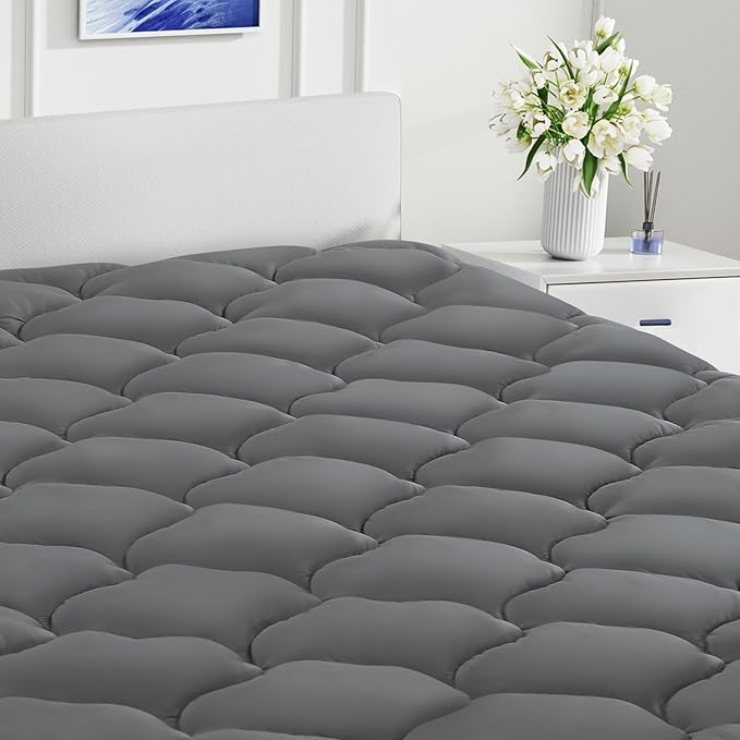 LEISURE TOWN Queen Mattress Pad Fitted Quilted Cotton Mattress Cover Cooling Soft Pillow Top Mattress Topper with Down Alternative Filling Mattress Protector with 8-21 Deep Pocket (60x80 Inche Grey)