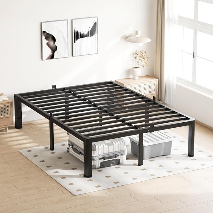 18 Inch King Size Bed Frame, 3500Lbs Heavy Duty Metal Platform with Round Corner Legs Mattress Slide Stopper, Steel Slat Support No Box Spring Needed, Noise Free, Non-Slip, Easy Assembly