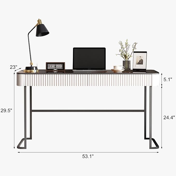 Lartis Home Office Desk Computer Desk Pale Pink Writing Desk - Makeup Vanity no Mirror Intelligent Socket with USB Port Compartmentalized Storage