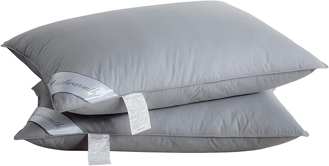 Goose Down Feather Bed Pillows for Sleeping,Medium Firm,Soft Support Grey Color Standard Size One Pillow
