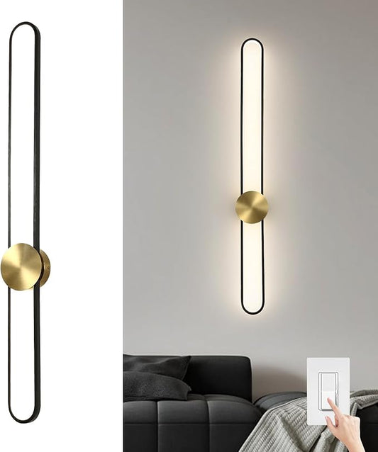 JAYMP Modern Wall Sconce 4000K Dimmable LED Wall Light Fixture, Hardwired Wall Lamp for Living Room, Dining Room, Bedroom, Hallway, Lobby, Entryway, 1 Pack (Brushed Black, H110cm/43.3inch)