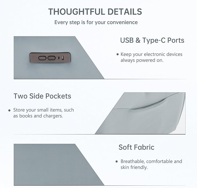 Power Recliner Chairs for Adults, Recliner Swivel Chair with USB & Type-C Ports, Blue Fabric Recliner Chairs for Adults with 270° Swivel, Oversize Reclining Chair W/ 20.1" Wide Seat