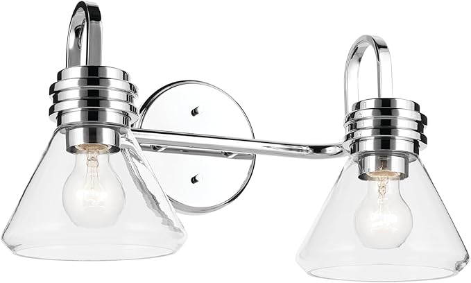 Kichler Farum 19.25" 2-Light Vanity Light with Clear Glass in Chrome, for Vanity, Jack & Jill Layout, Over a Mirror, (19.25" W x 9.5" H), 55154CHCLR