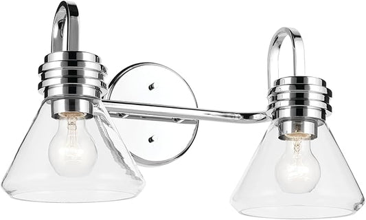 Kichler Farum 19.25" 2-Light Vanity Light with Clear Glass in Chrome, for Vanity, Jack & Jill Layout, Over a Mirror, (19.25" W x 9.5" H), 55154CHCLR