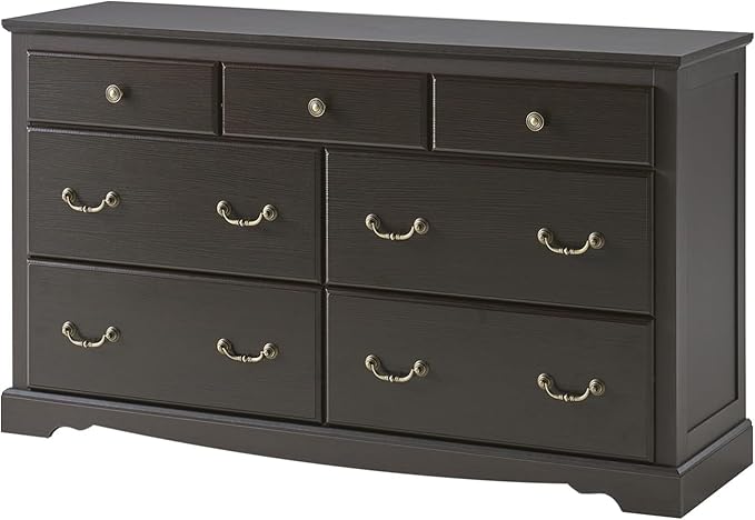 AMERLIFE 7 Drawers Dresser for Bedroom, Farmhouse Chest of Drawers with Vintage Metal Handle, Wooden Dresser Organizer for Hallway, Espresso