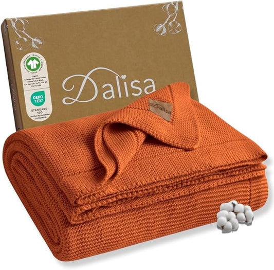 Dalisa 100% Organic Turkish Cotton Throw Blanket - GOTS Certified, Cozy - Perfect for Couch, Bed, and Home Decor - Boho Vintage Knit Alina (Harvest Pumpkin, 50x60)
