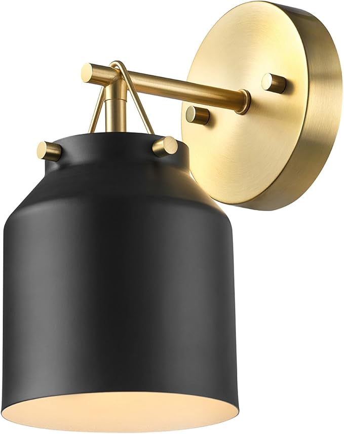 GLOBE Electric 65000102 1-Light Plug-in or Hardwire Wall Sconce, Matte Black, Matte Brass Accents, 6ft Black Braided Fabric Cord, in-Line Rocker Switch, Wall Lights for Living Room