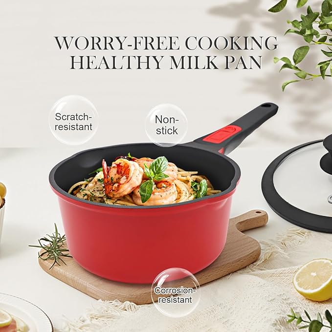Nonstick Saucepan with Lid, 1.8 Quart Sauce Pan Milk Pot with Detachable Handle, Nonstick Sauce Pot Compatible for All Stoves, Oven Safe