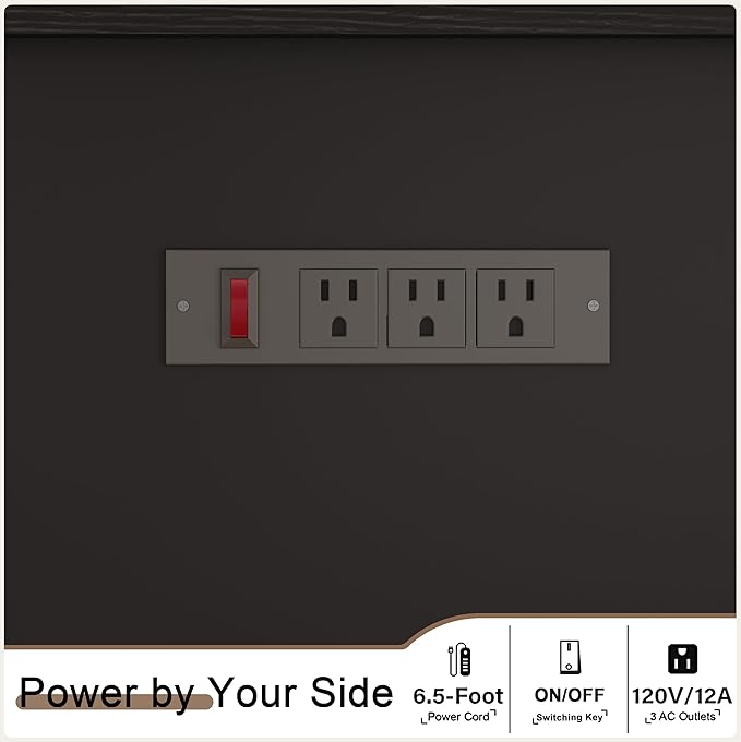 ChooChoo Black Console Table with Charging Station, 35.4 L x 17.7 D x 31.49 H Coffee Bar Cabinet with Storage, Sideboard Buffet Cabinet with Doors for Kitchen, Living Room