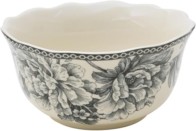 222 Fifth Adelaide 16-Piece Square Floral Dinnerware Set – Service for 4, Grey & White Porcelain Plates & Bowls, for Everyday Dining & Entertainment, Microwave & Dishwasher Safe, Chip Resistant