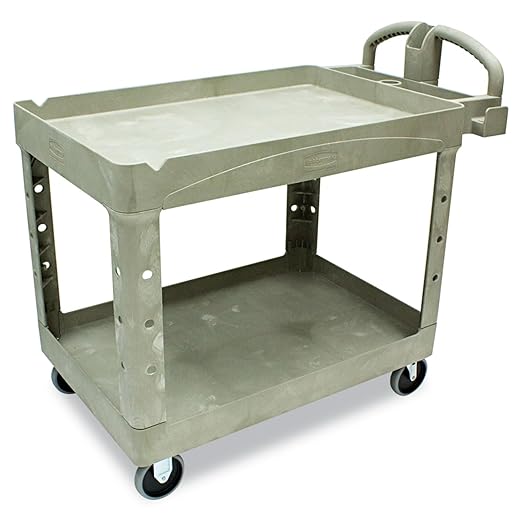 Rubbermaid Commercial 452088BG Heavy-Duty Utility Cart, Two-Shelf, 25 1/4w x 44d x 39h, Beige