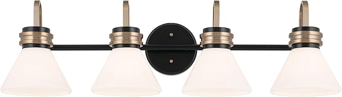 KICHLER Farum 34" 4-Light Vanity Light with Opal Glass in Black, for Single or Double Vanity, Over a Mirror, Powder Room, Bathroom, (34" W x 9.5" H), 55156BK