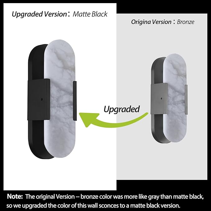 13.8 inch Matte Black Alabaster Sconces,Indoor Marble Wall Sconces, Alabaster Sconce for Living Room Modern Alabaster Sconces Wall Lighting for Bathroom Dining Room, Stairs, Bedroom
