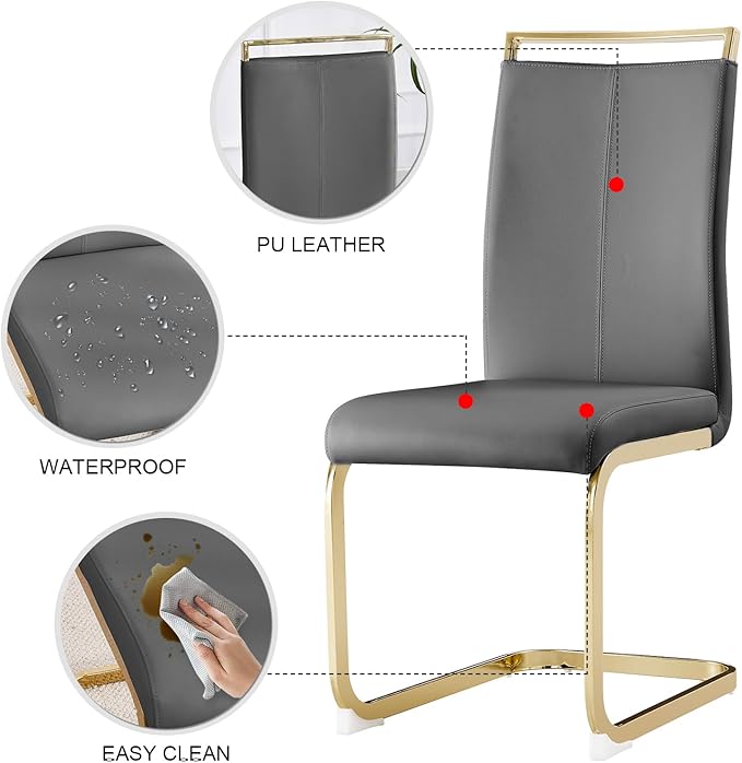 Dining Table Set for 6, Kitchen Table Chairs Set of 6, Modern Dining Room Set 71'' Faux Marble Dinner Table PU Leather Upholstered Chairs for Kitchen (Grey-Golden, 71” White Table Set)