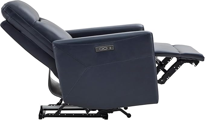 CHITA Genuine Leather Power Recliner Chair for Adults, Electric Wall Hugger Recliner for Small Spaces, Modern Living Room and RV Recliner Chair with Power Headrest & Charging Ports, Dark Blue