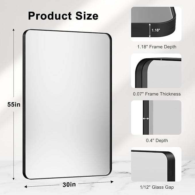 Bathroom Mirrors for Over Sink,55x30Inch Vanity Mirrors for Wall,Black Metal Frame Rectangle Mirrors for Bathroom Vertically Restroom,Hangs Horizontally or Farmhouse