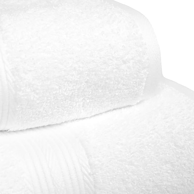 Amazon Basics 6 Piece Oversized Fade resistant Towel set, 100% Cotton towels for bathroom, soft and absorbent, 2 Bath Towels, 2 Hand Towels and 2 Washcloths bathroom towel set, White