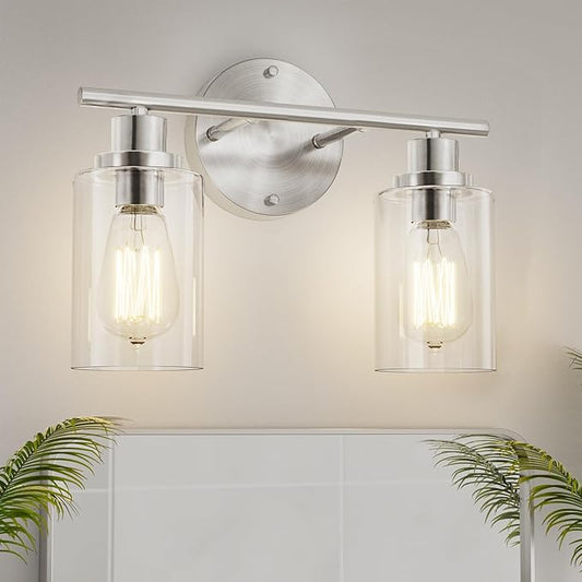 GORDNWE Bathroom Vanity Light Fixtures, 2 Light Brushed Nickel Bathroom Light, Vanity Sconce with E26 Bulb Base, Modern Wall Lights for Mirror, Hallway, Farmhouse