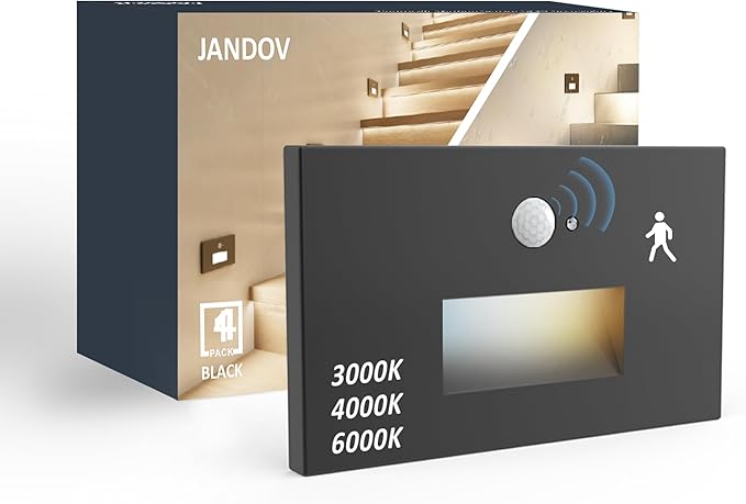 Motion Sensor Stair Lights Indoor Outdoor,Dimmable Motion Activated Step Lamp 3000K/4000K/6000K,Hardwired 120V 3W IP65 Waterproof Outside Stairway Lights,Led Staircase Light- Black