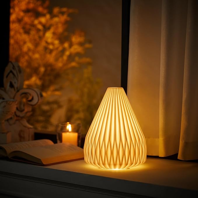 RONDURE 9.1" Modern Ceramic Table Lamp, Modern Bedside Lamps for Bedroom, Living Room and Nightstand, White Translucent Ceramic Shade, Warm Ambient Lighting, Home Decor