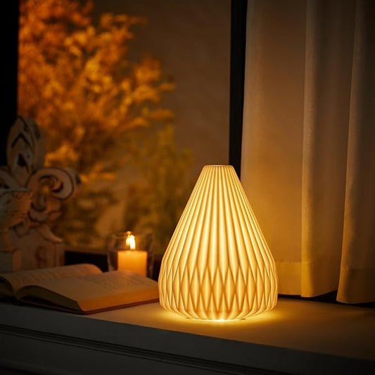 RONDURE 9.1" Modern Ceramic Table Lamp, Modern Bedside Lamps for Bedroom, Living Room and Nightstand, White Translucent Ceramic Shade, Warm Ambient Lighting, Home Decor