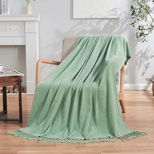 Lunarose Chenille Throw Blanket for Couch | Soft Cozy Lightweight Decorative Blankets Throws for Sofa Chair Bed Picni Beach | All Seasons Suitable (Sage Green, 50''×60‘’)