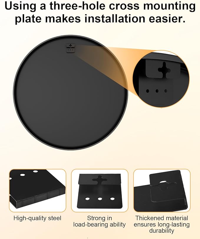 Round Bathroom Mirror 30" X 30" Wall Mount Dresser Metal FrameMirror Over Sink Vanity Hungs Horizontally Or Vertically for Bedroom, Entryway, Living Room,Black