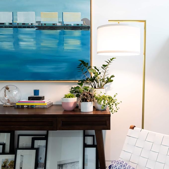 Brightech Montage Modern Floor lamp, LED Floor Lamp for Living Rooms & Offices - Tall Standing Lamp for Bedroom Reading - Corner Pole Lamp for Contemporary Home Decor - Gold, Antique Brass