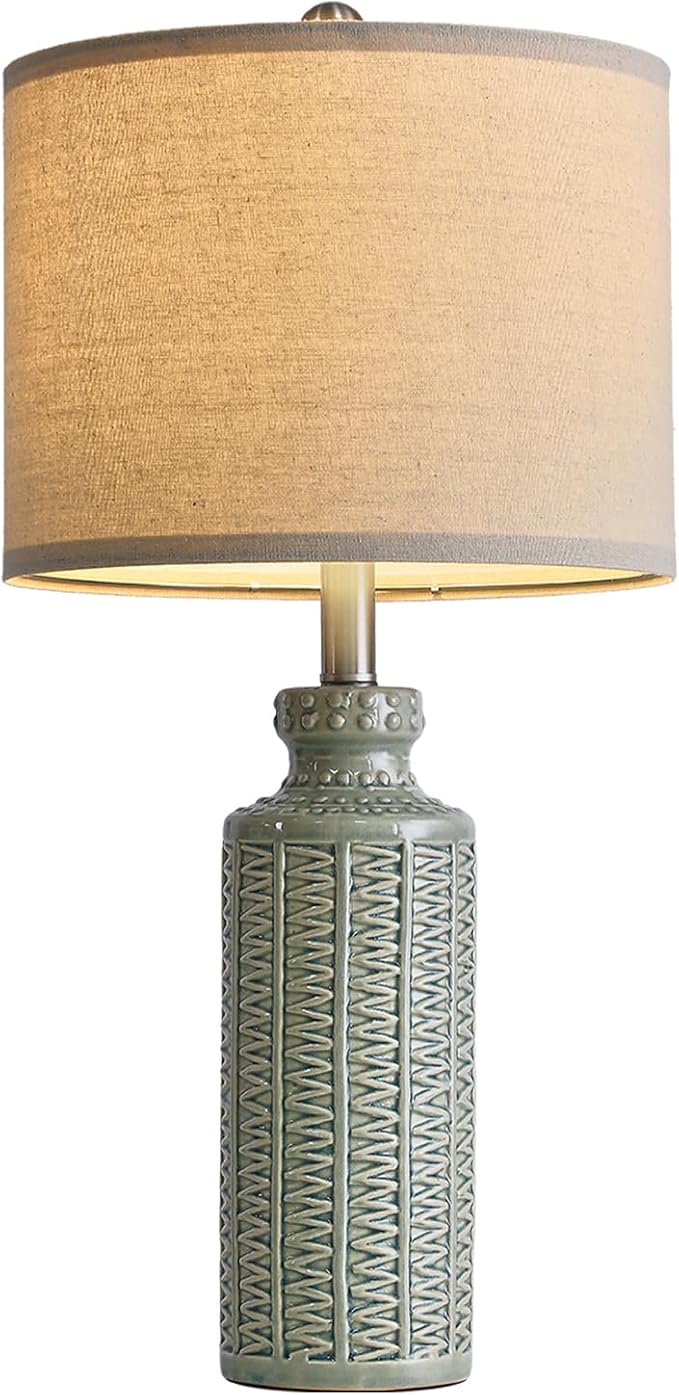 24.75'' Farmhouse Light-Green Ceramic Single Table Lamp for Bedroom Living Room Vintage Traditional Rustic Modern Nightstand Bedside Lamps