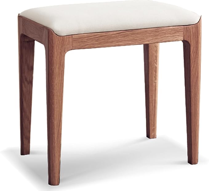 Solid Wood Small Vanity Stool Chair, High-Rebound Sponge Seat, Fully Assembled Makeup Chair, Footstool for Bedroom, Dining Room, Entryway, Walnut