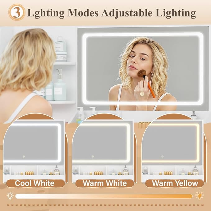 JUMMICO Makeup Vanity Desk with Mirror and Lights, L- Shaped Vanity, Modern Vanity Table with 5 Drawers & Adjustable Shelves, Power Outlet with Fast Charging, for Bedroom (White)