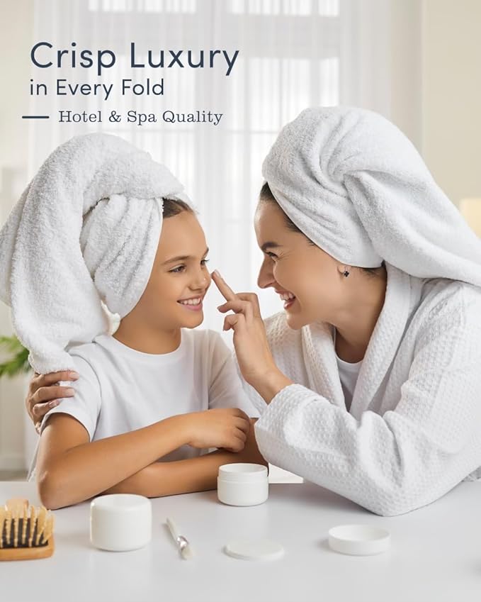 Luxury Hotel-Quality White Towel Set – 6 Pc Oversized Bath Towels & Washcloths, 563 GSM 100% Ring-Spun Cotton, Ultra-Soft Spa Textured, Fast-Drying & Durable – Ideal for Home, Airbnb, Dorm