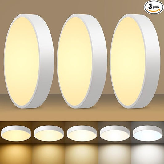 3 Pack White 24W Modern LED Flush Mount Ceiling Light, Close to Ceiling Light Fixture, 2700-5000K Dimmable, Round Ceiling Lamp for Bathroom Kitchen Entry Way Bedroom Laundry Room Hallway
