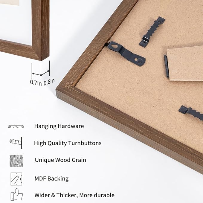 Axeman 8 x 8 Photo Frame | Solid Oak Wood 8x8 Picture Frame With Mat For 4x4 | 8 By 8 Picture Frame | 8x8 Wood Picture Frame | Plexiglass And Hanging Hardware Included | Walnut