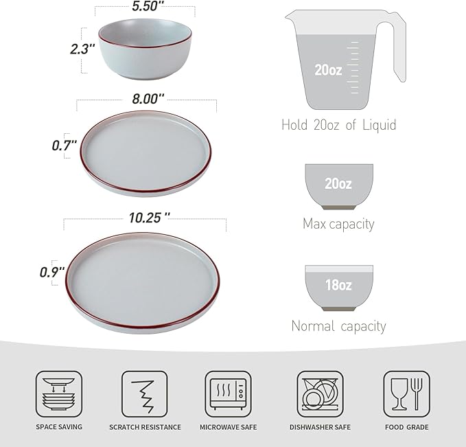 Famiware Mercury Plates and Bowls Sets, 12 Pieces Stoneware Dinnerware Sets, Dishes Set for 4, Microwave and Dishwasher Safe, Light Grey