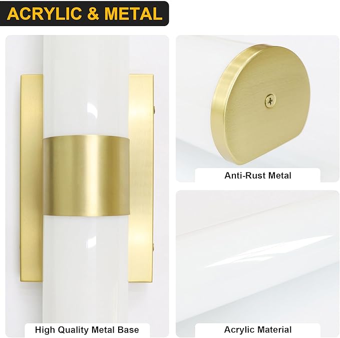 Kalium 24in Modern Wall Sconces, Dimmable Bathroom Vanity Lights, 3000K Warm White LED Indoor Sconces Lighting for Bathroom, Stairs, Living Room, Bedroom. Hardwired.