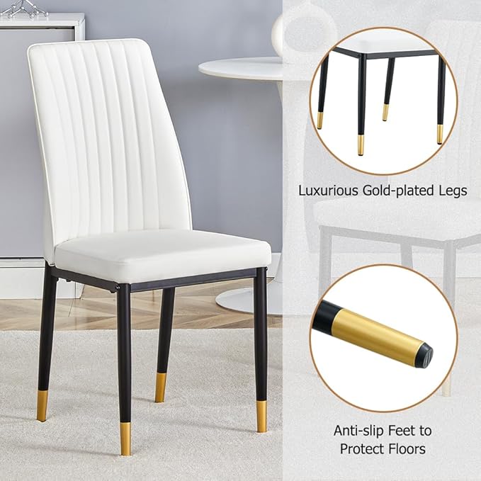 Dining Table Chairs Set for 4, Modern Rectangular Dining Room Table Set PU Leather Upholstered Dining Chairs 55" Dinner Table Set for Kitchen, Dining Room (Dining Table Set for 4, White)