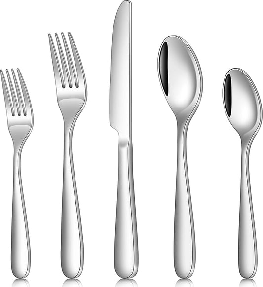 20-Piece Silverware set for 4 Include Knife Spoon and Fork Flatware Set with Heavy Duty Stainless Steel Mirror Polished Modern Tableware Eating Utensil Set, Dishwasher Safe