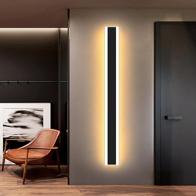 Mikeru Modern Outdoor Wall Light, 3000k-6000k Dimmable Outdoor Wall Sconce 57inch Black Exterior Lights with Remote Control Ip65 Waterproof Anti-Rust Linear Long Porch Lights