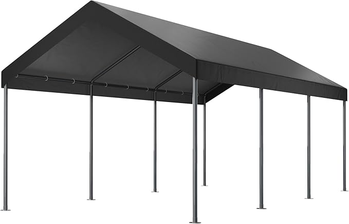 Shintenchi 10x20ft Heavy Duty Carport with UV Resistant Canopy, Powder-Coated Steel Frame, Easy to Assemble Portable Garage, Stable Carport for Car, Bike, Camp, Outdoor Storage (Grey)