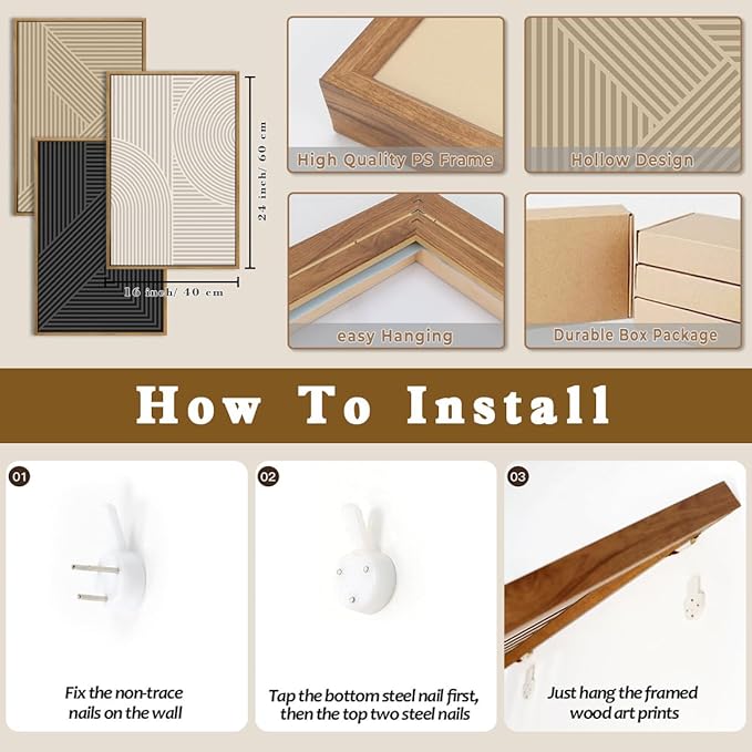 BINCUE Neutral Abstract Wall Art Decor Minimalist Modern Wall Paintings Artwork for Living Room Bedroom Bathroom 16x24 Inch Set of 3