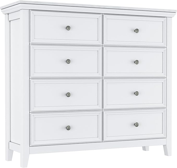 BLANKSPACE White 8 Drawer Dresser, Modern Dresser for Bedroom, Wood Drawer Organizer with Metal Knobs, Large Capacity Cabinet for Bedroom, Hallway