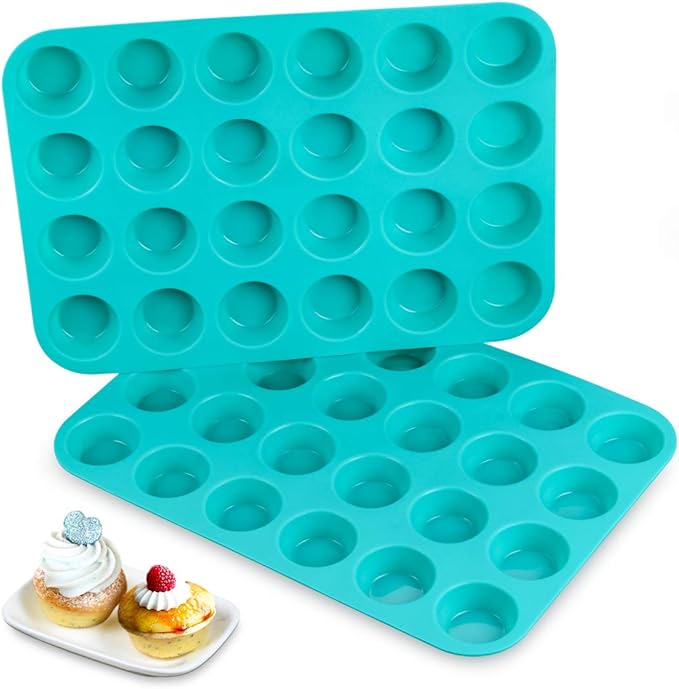 CAKETIME Mini Muffin Pan - 24 Mini Cupcake Pans, Silicone Molds, Food Grade, Pinch Test Approved, Pack of 2